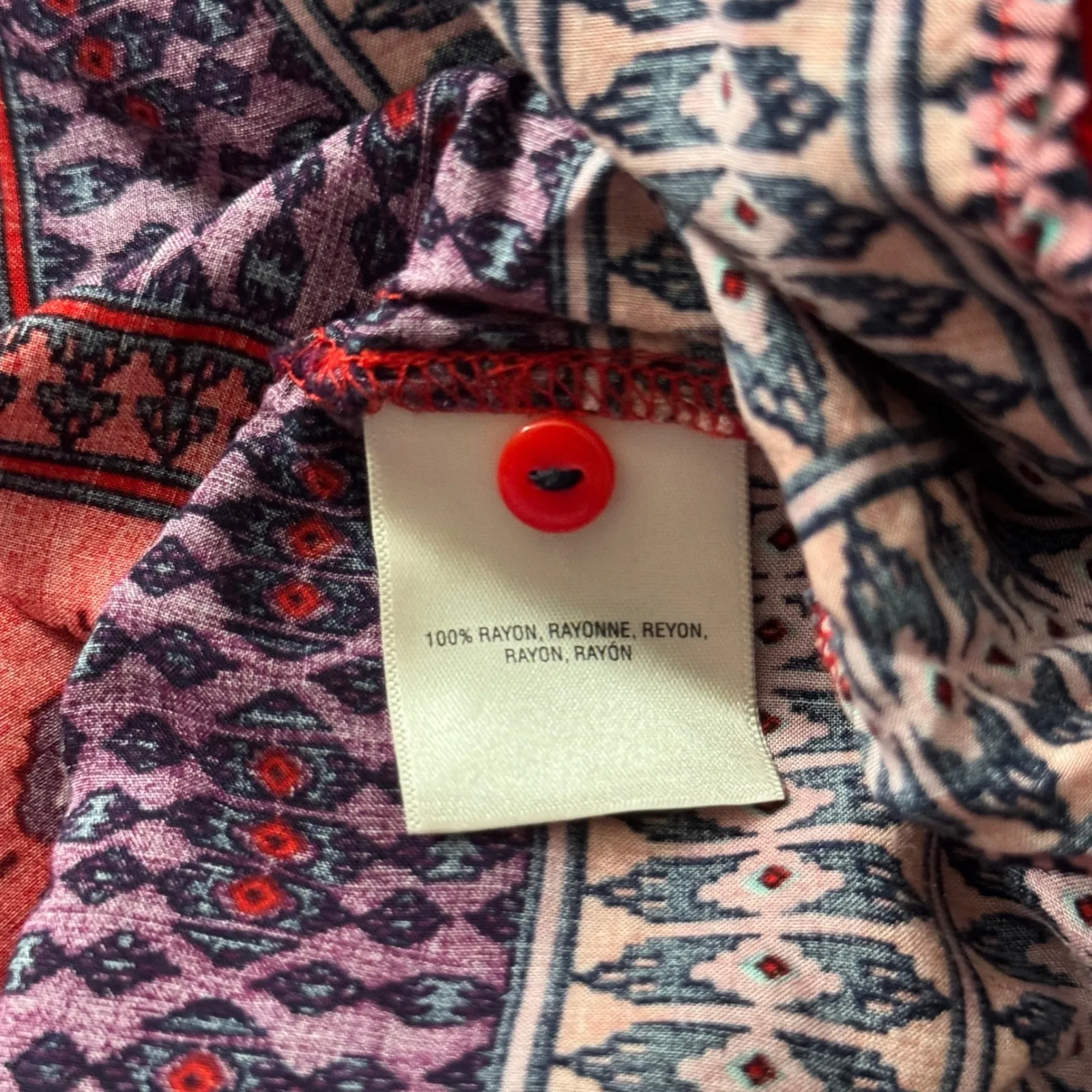 Anthropologie Maeve Blouse 10 Red Purple Tribal Ikat Tunic‎ Boho Peasant Top - Image 7