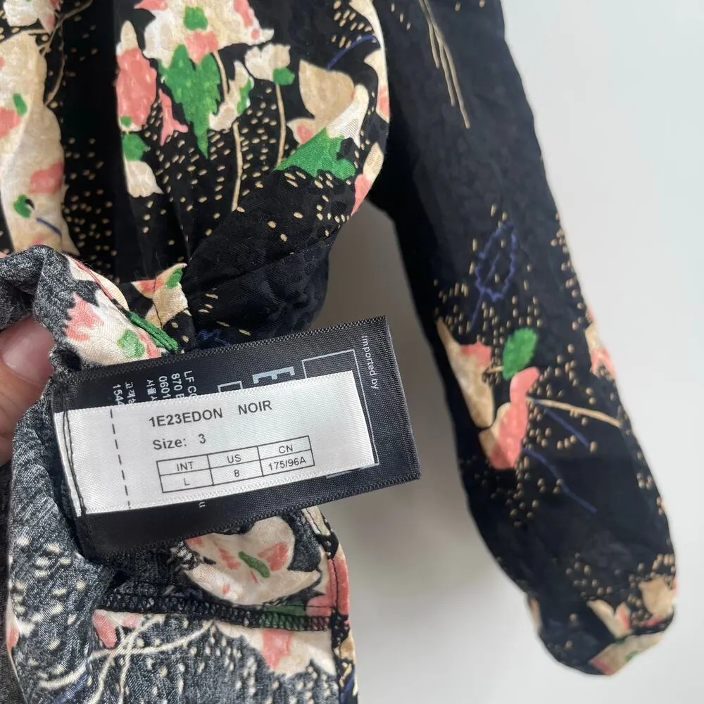 BA&SH Edon Blouse Size Large Floral Black Designer Luxury Peplum Noir Luxury - Image 13