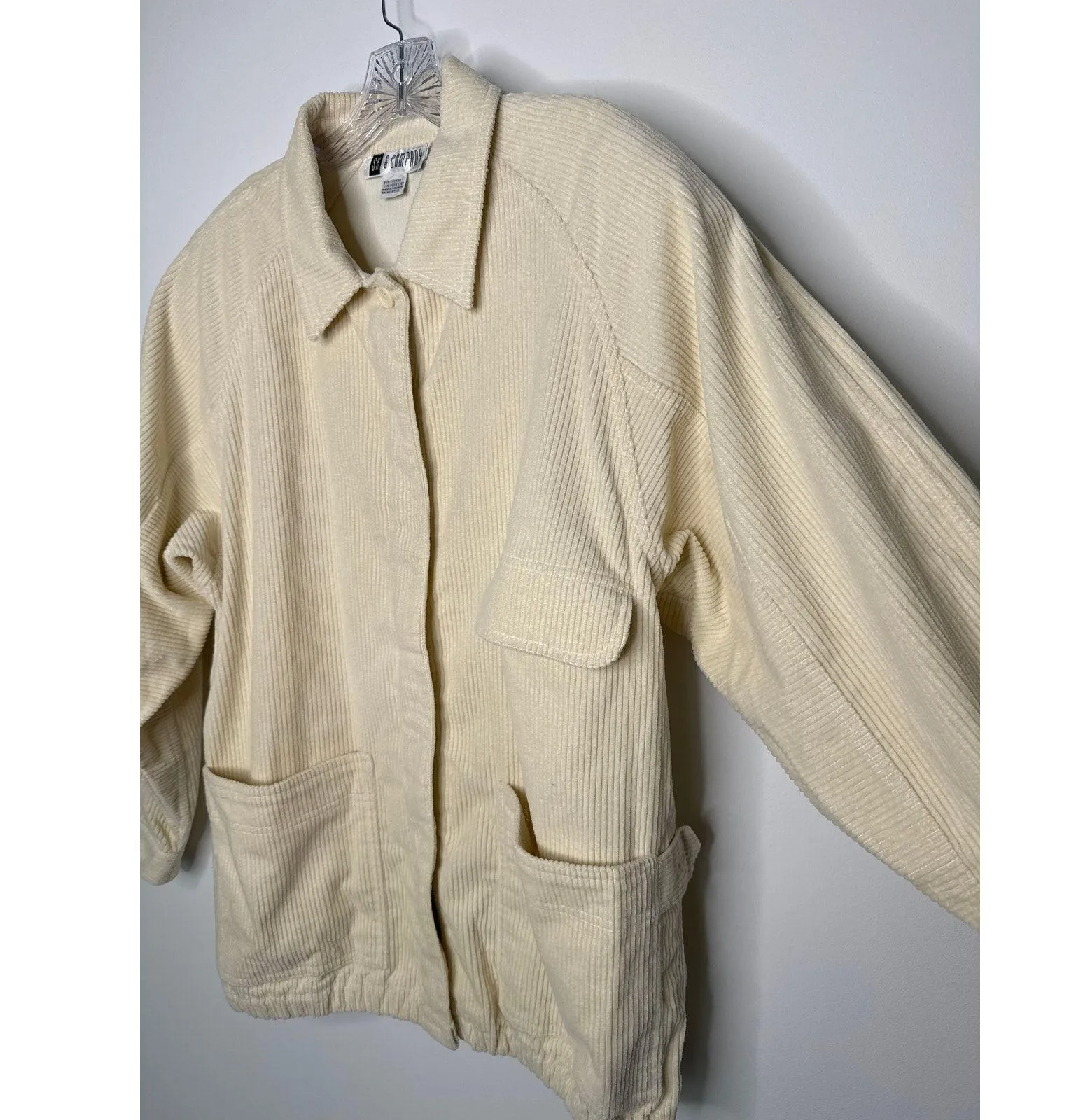 Vintage 80s/90s SK & Company Cream Corduroy Jacket puffy shoulders Hong Kong 12 Size L - Image 13