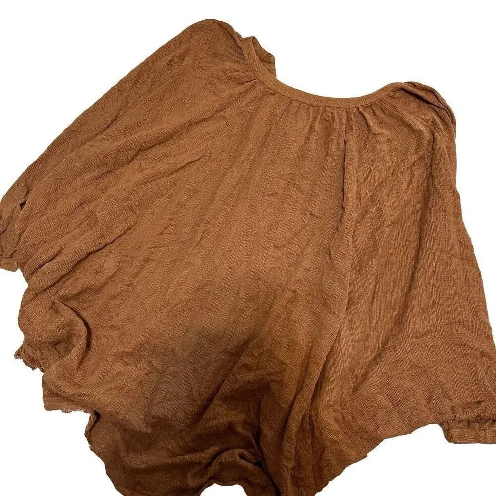 Free People / NWT Batwing Rustic Orange Brown V-neck Button Shirt Fall - Image 9