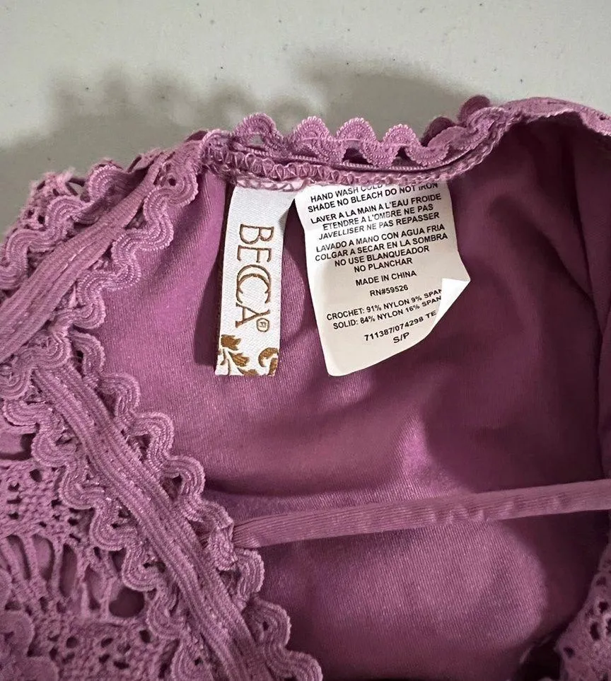 Purple Lilac Crochet Lace One-Piece Bathing Suit Swimsuit Swimwear Size S 💜 - Image 4