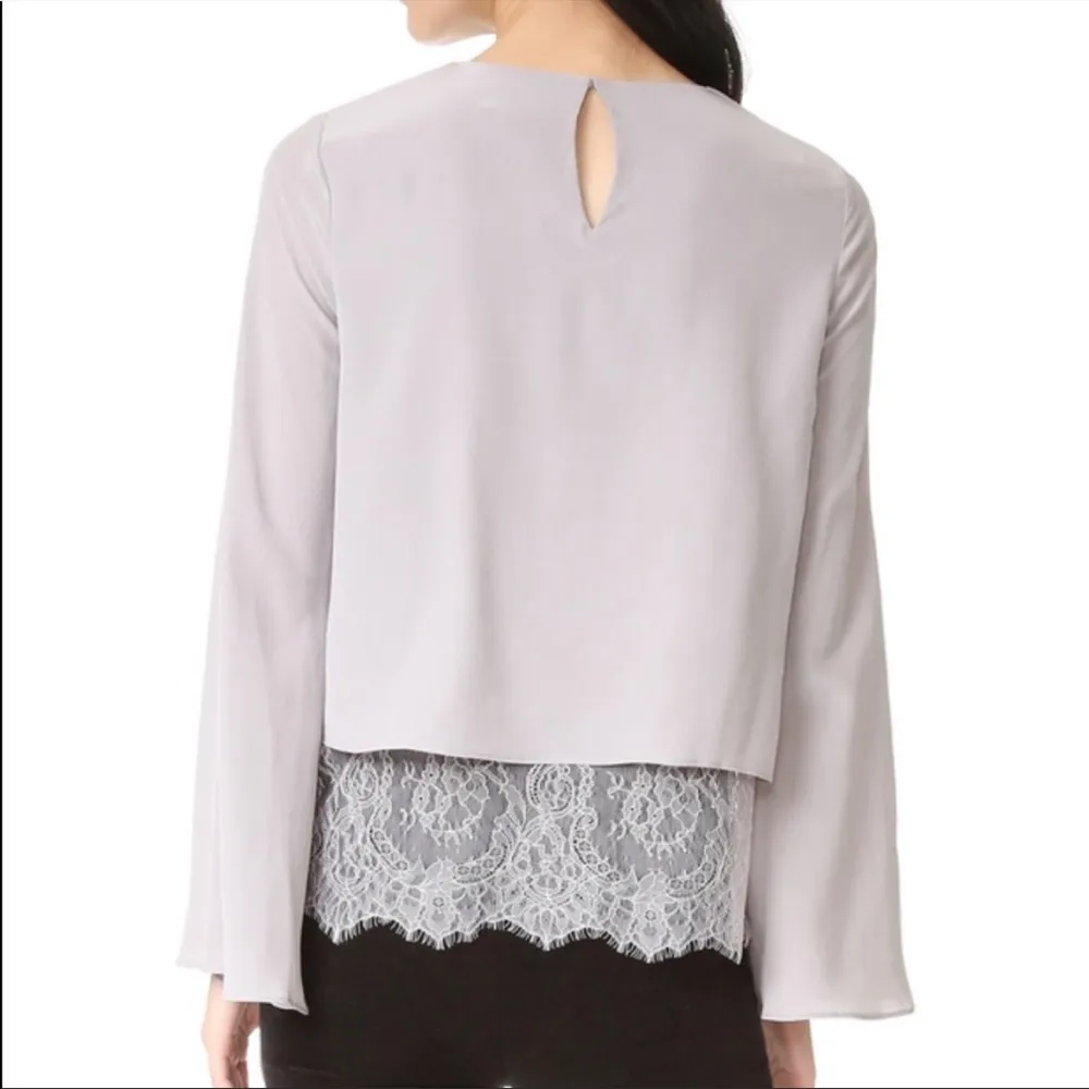 NWOT Cami NYC grey 100% silk long sleeve blouse with lace design - Image 2