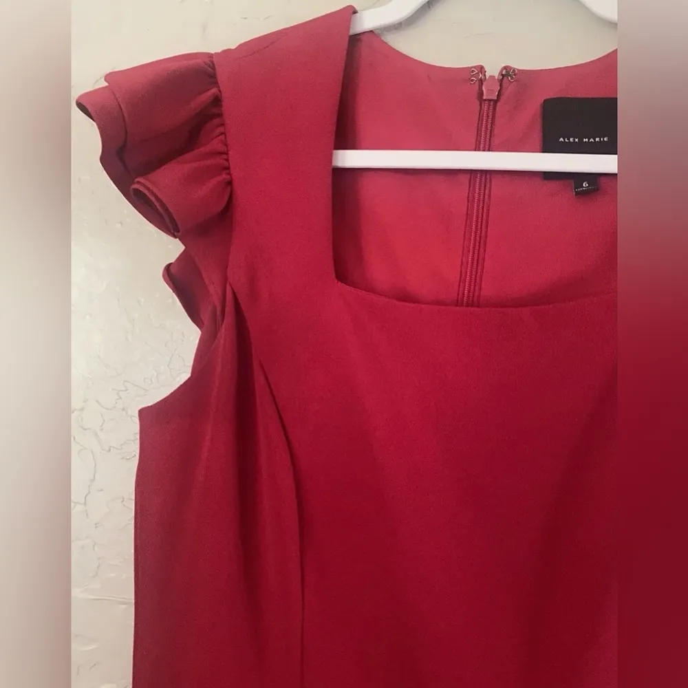 Alex Marie Nordstrom Red Belted Sheath Dress w/ Flutter Sleeves Wm’s Size 6 - Image 5