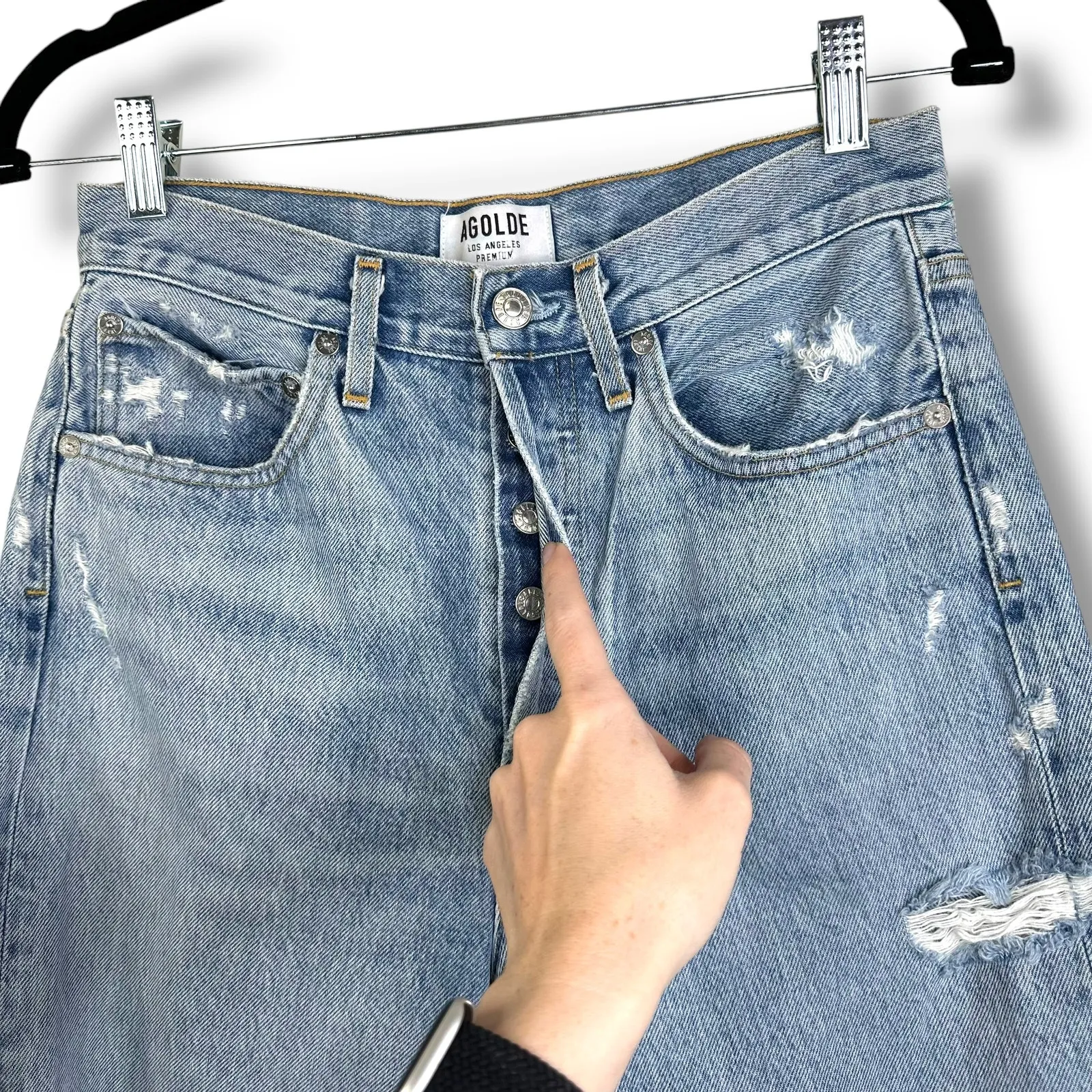 Agolde 90's Mid-Rise Fall Out Loose Fit Distressed Straight High Rise Denim Jean - Image 4