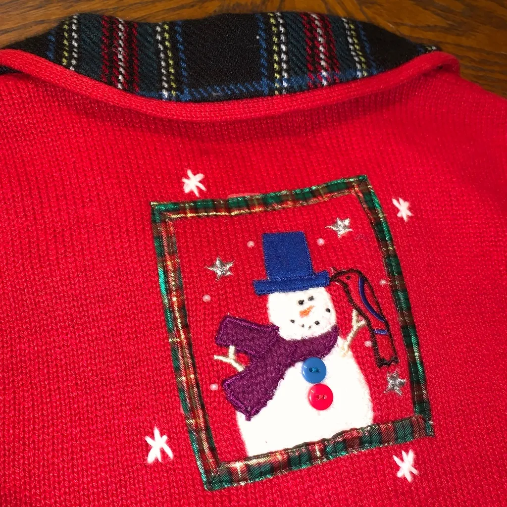 Vintage Festive Red Snowman Christmas Beaded Embroidered Knit Funky Zip Vest PL Size undefined - Image 8