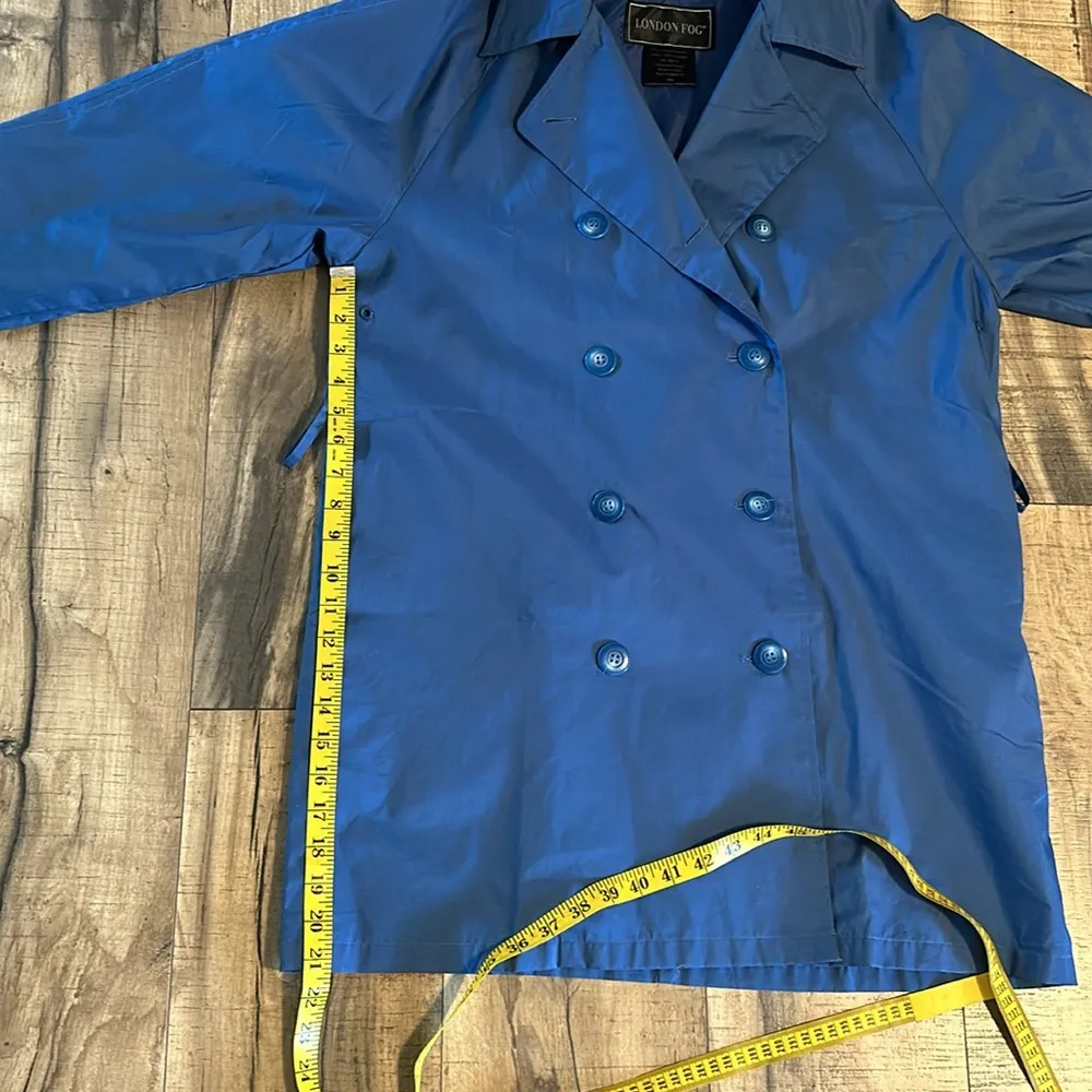 London Fog Women’s Small Blue Belted Button Trench Coat Jacket Rain Classic - Image 3