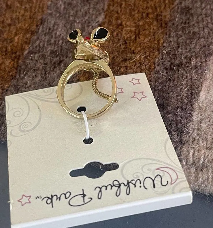 Gold Mouse with Tail‎ Ring Costume Jewelry - Image 2