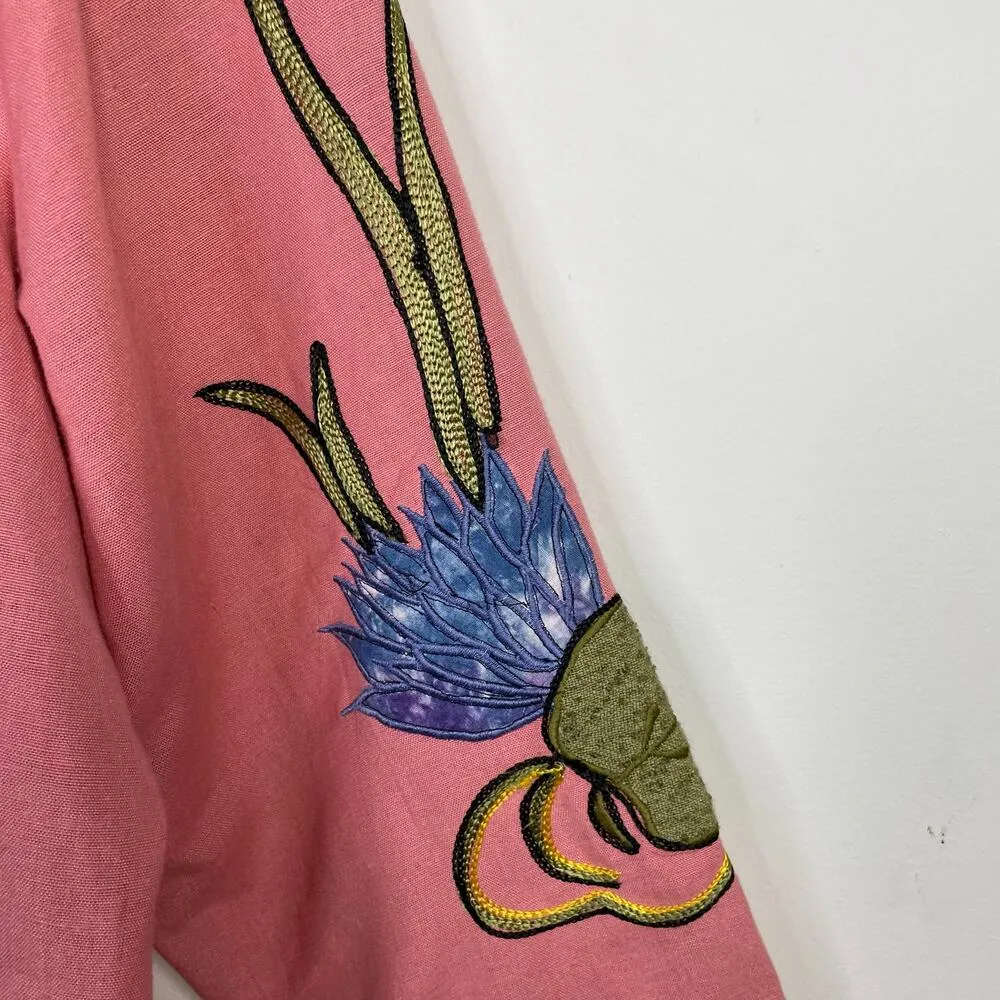 Allure Vintage 90s Y2K Floral Embroidered Applique Cotton Flax Jacket womens XL - Image 5