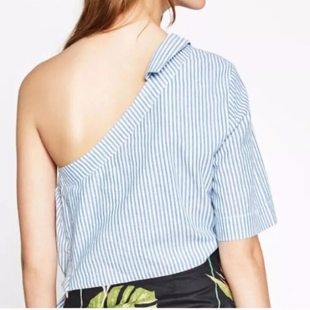 ZARA TRF Blue/White One Shoulder Crop Top - Image 2