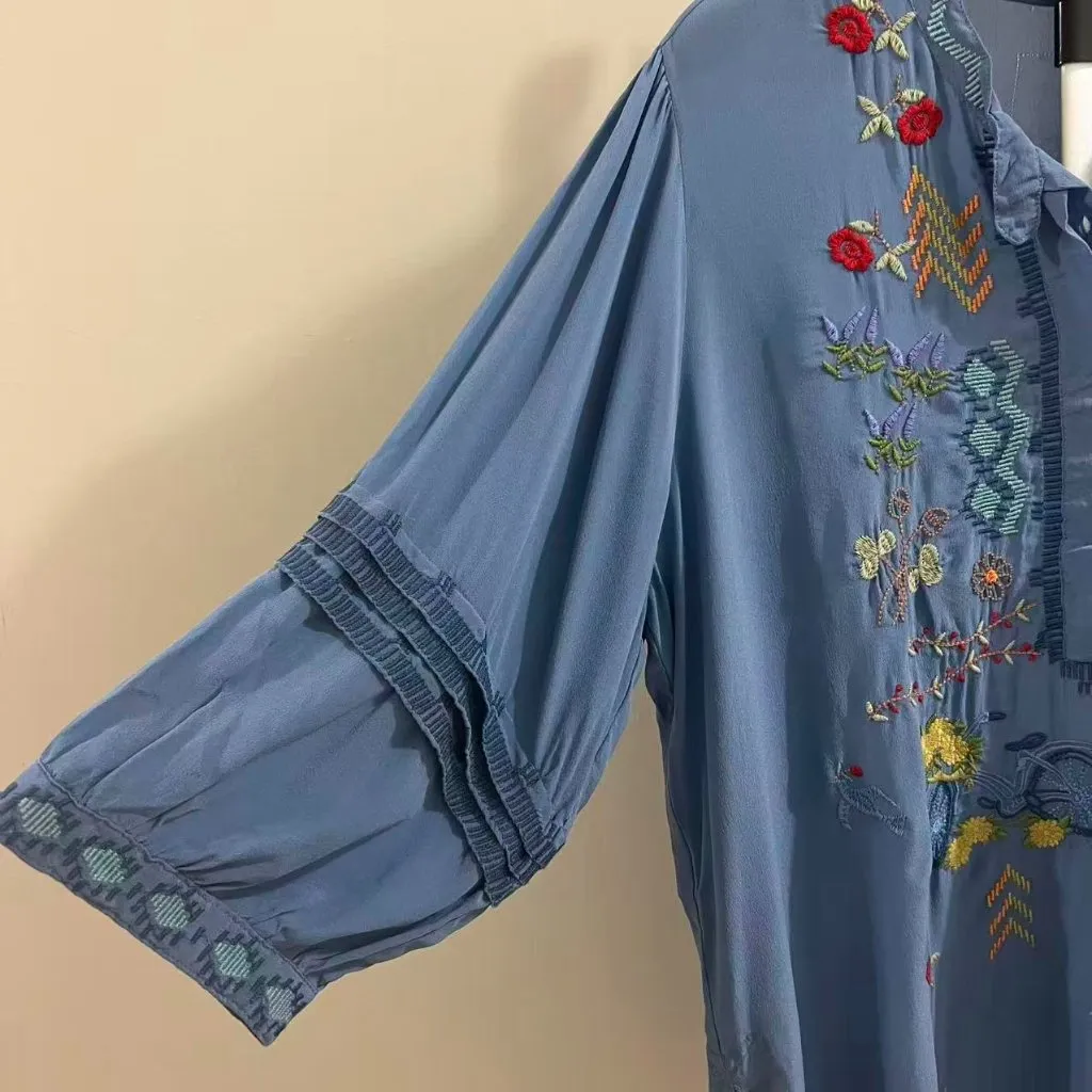 NWOT Johnny Was Biya Carden Tunic Silk Embroidered Floral Tunic Shirt Blouse L - Image 12