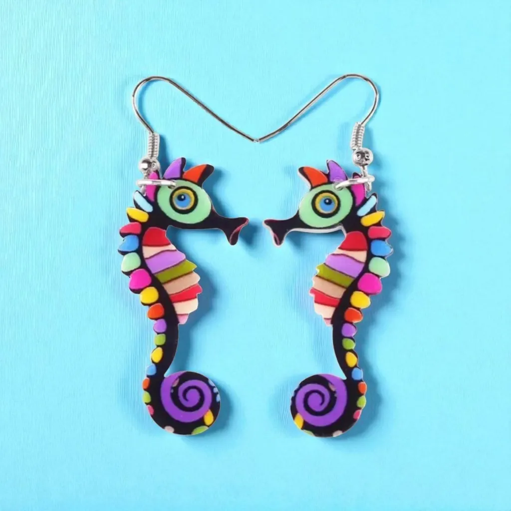 Cute Colorful Seahorse Design Dangle Earrings Bohemian‎ Ocean Style Acrylic - Image 4