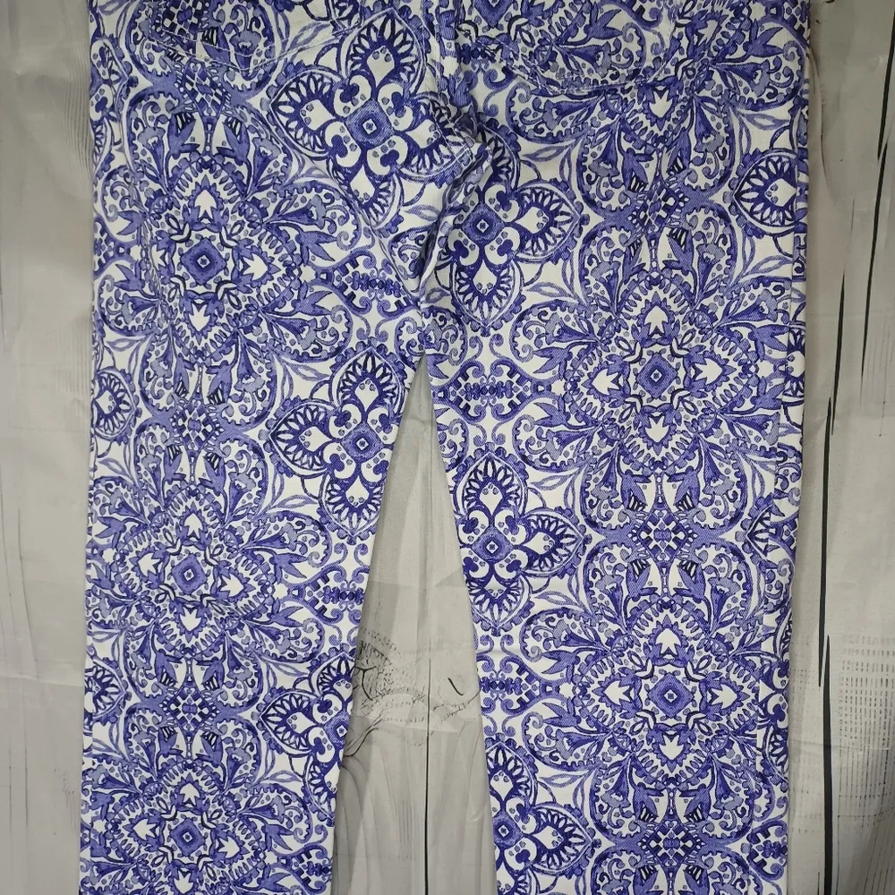 White House Black Market Slim Ankle Blue and White Patterned Women's Jeans - Image 12