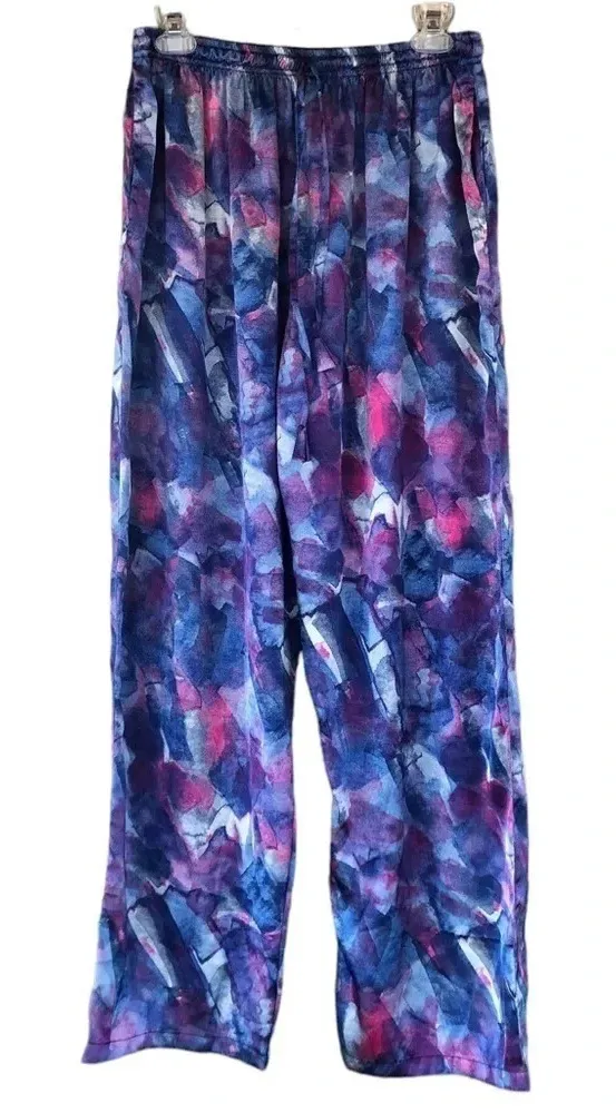 New Tyger Lotus blue and pink silk palazzo Wide leg pants Loungewear Ethereal Size XL - Image 1