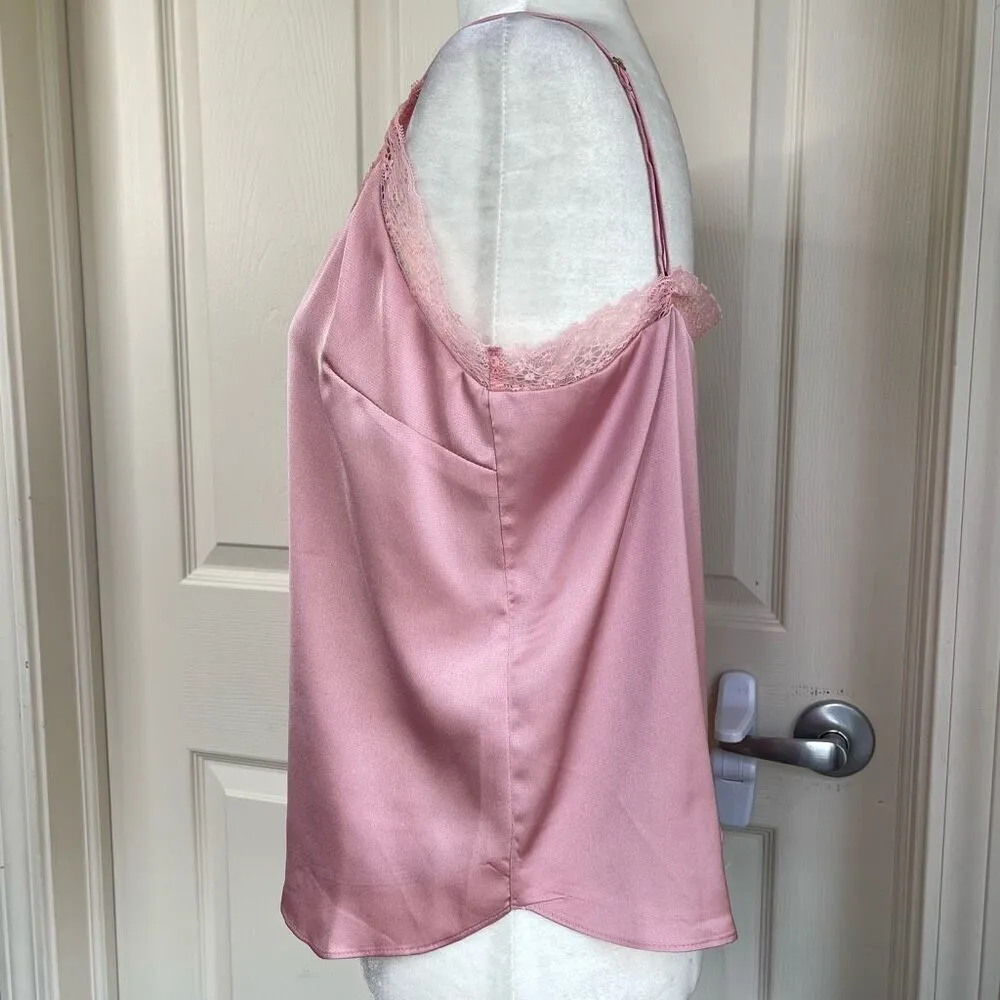 Heartloom Satin Lace Trim V Neck Camisole Tank Top (Pink) - Medium - Image 2