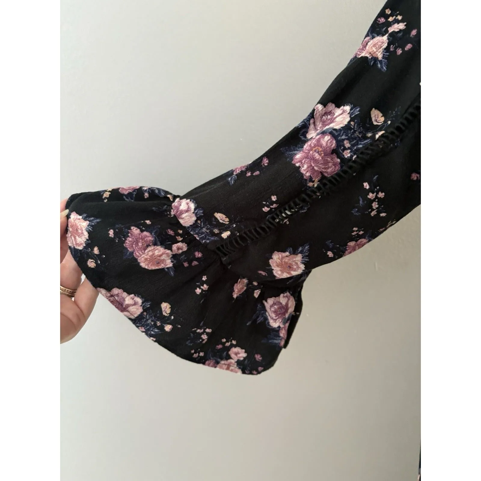 American Eagle Floral Maxi Dress Size L Black Cottage Prairie Country Hi Low - Image 4