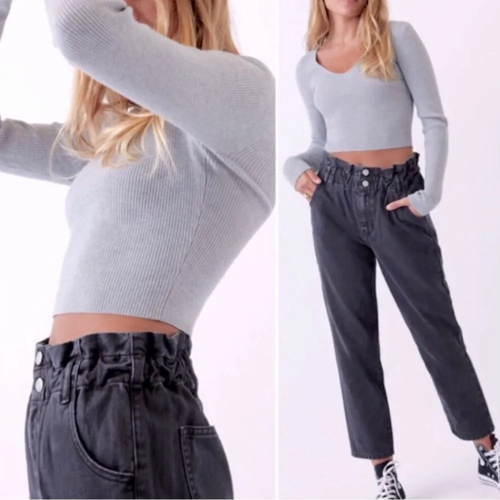 Pacsun Paperbag Straight Leg‎ Mom jeans dark black wash size 23 - Image 2