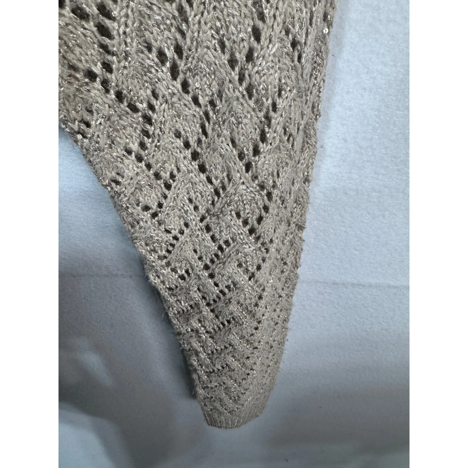 Maurices Womens Knit Sweater Beige Open Weave Sequin Long Sleeve Crew Neck 3X - Image 5