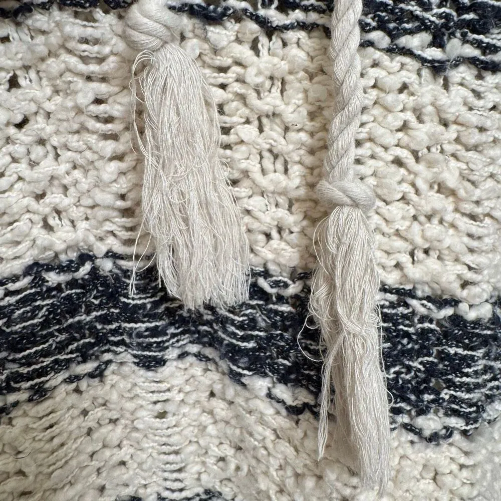 Free People Cali Love Striped Navy Blue Ivory Crochet Hoodie Knit Sweater Small - Image 4