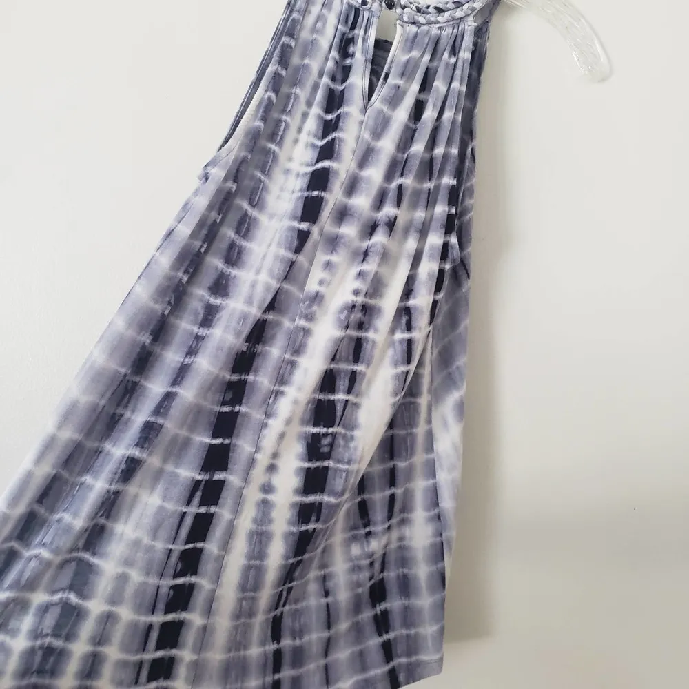 Saint Tropez Sleeveless Rayon Blue Tie Dye Top High Braided Neckline Size Small - Image 2