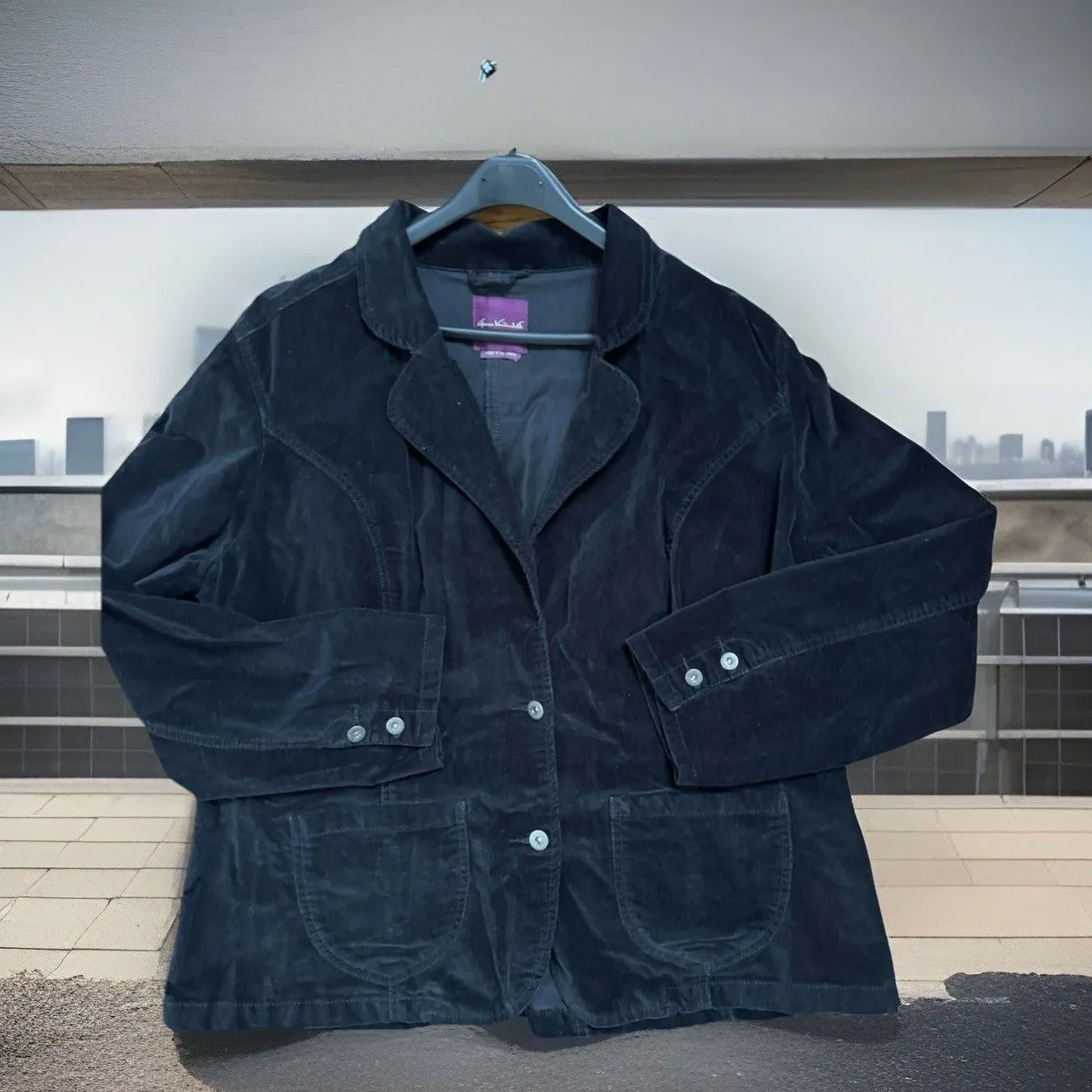 VTG 80s Women 2X Gloria Vanderbilt Stretch Black Velvet Blazer Jacket Grannycore - Image 5