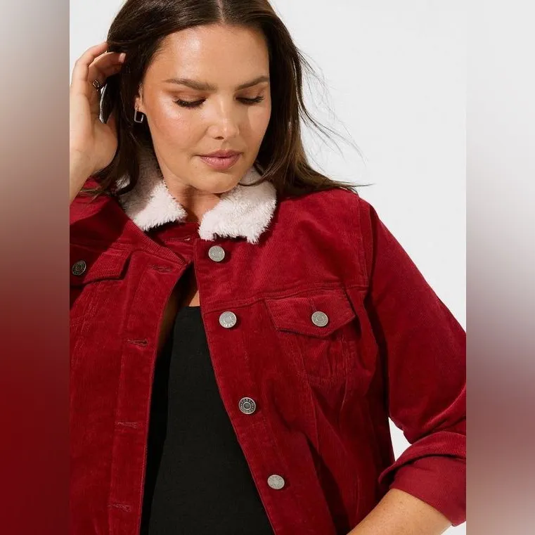 Torrid Corduroy Sherpa Collar Trucker Jacket Size 1 - Image 3