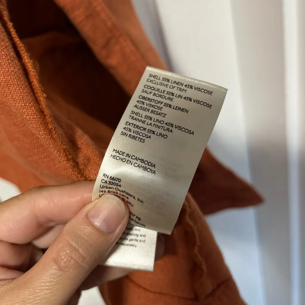 Anthropologie Vintage Washed Linen Blend Blazer Lightweight Terracotta Orange 14 - Image 5