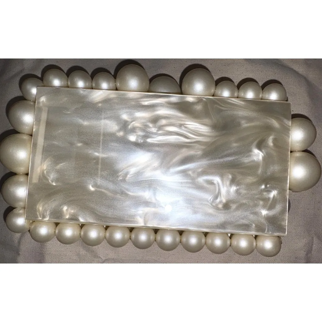 Cult Gaia Eos Beaded Acrylic Box Clutch in Pearl Woth Box Womens Ball Bag - Image 8