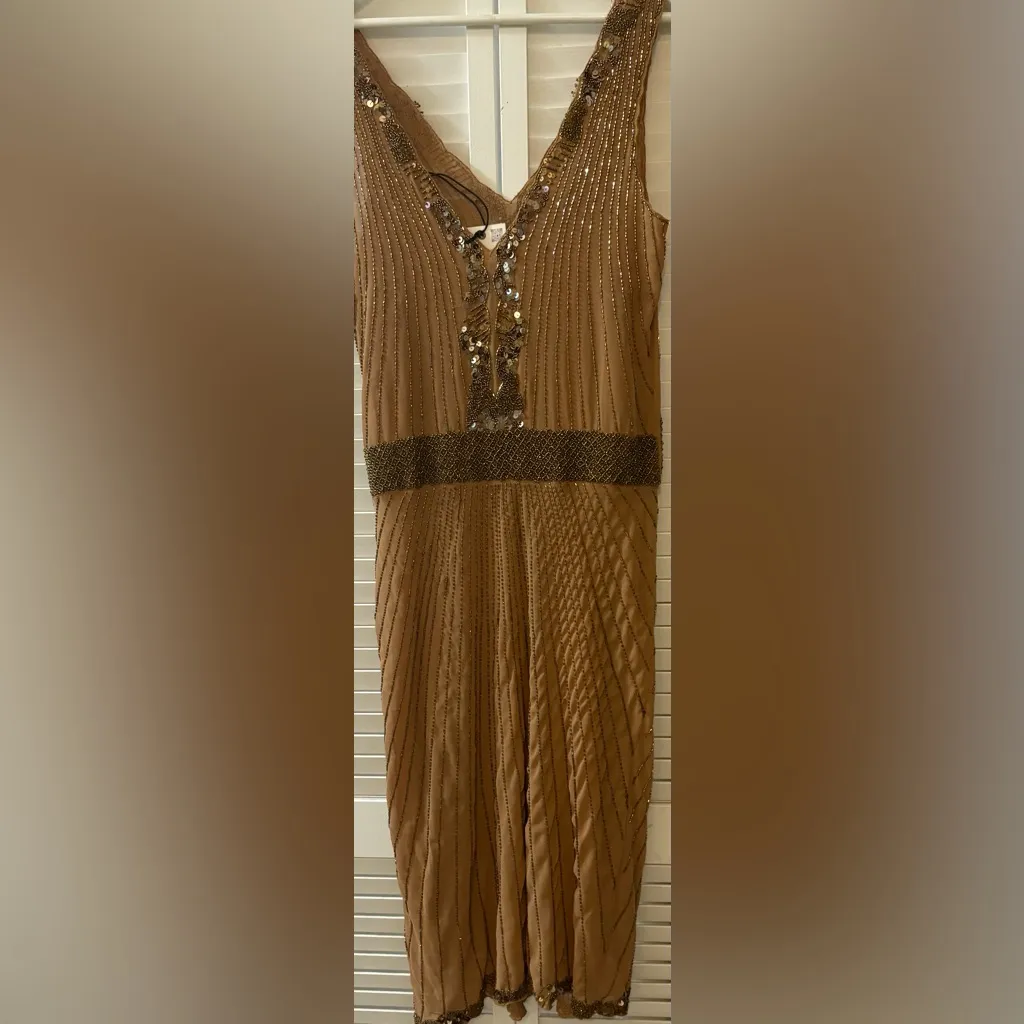 Zara floral beaded sequin dressElegant Brown Sleeveless Dress - Image 4