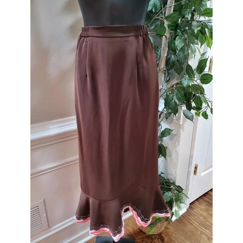 Natalli Barri Women's Brown Polyester Open Front Jacket & Skirt 2 Piece Suit 4 - Image 4