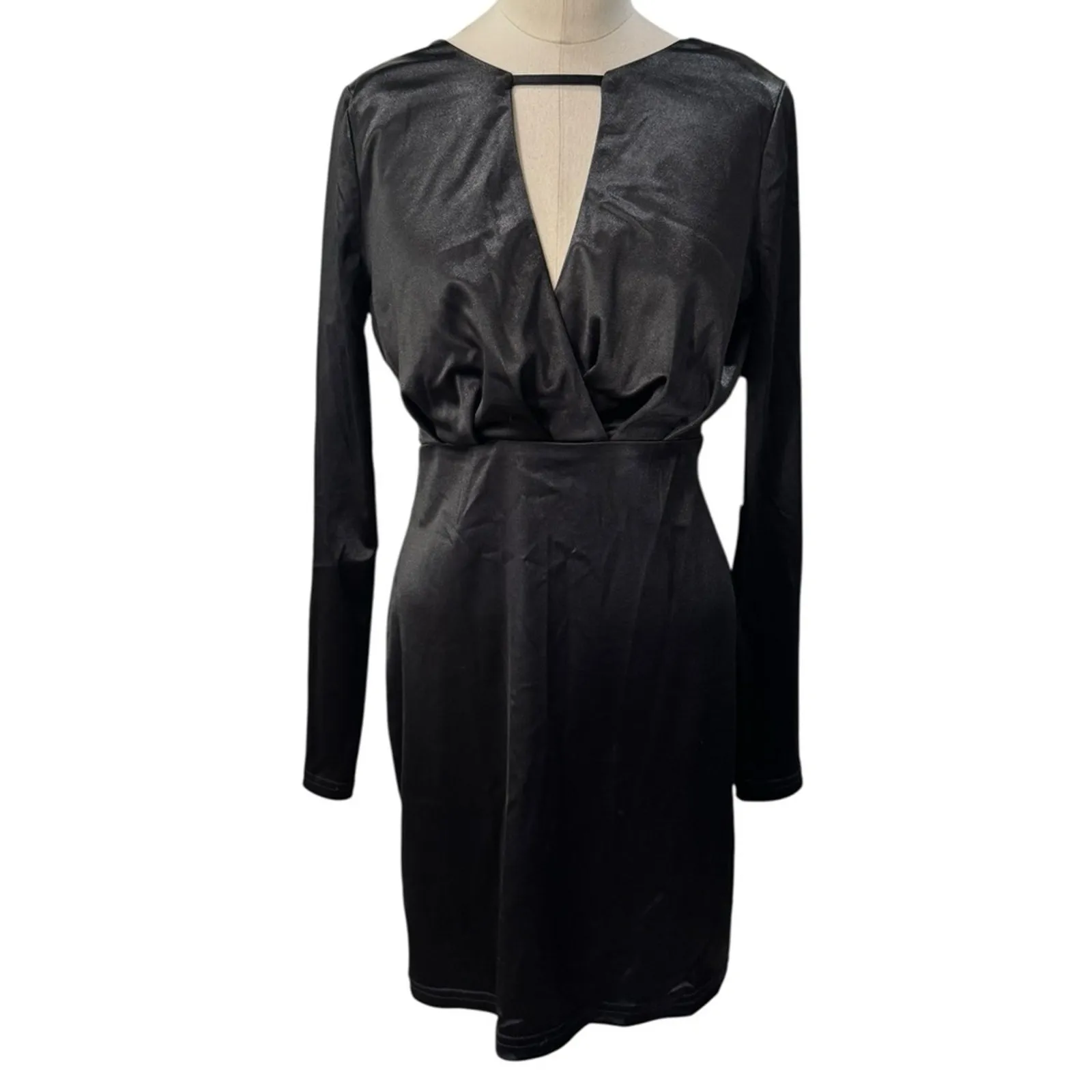 Lulu's Turned Up Black Long Sleeve Bodycon Dress Sleek Black Long Sleeve NEW - Image 3