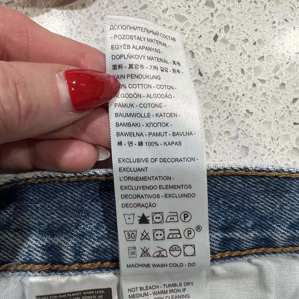 Levis Size 27 501 150 Pieced Shorts Original High Rise Denim Distressed Blue - Image 11