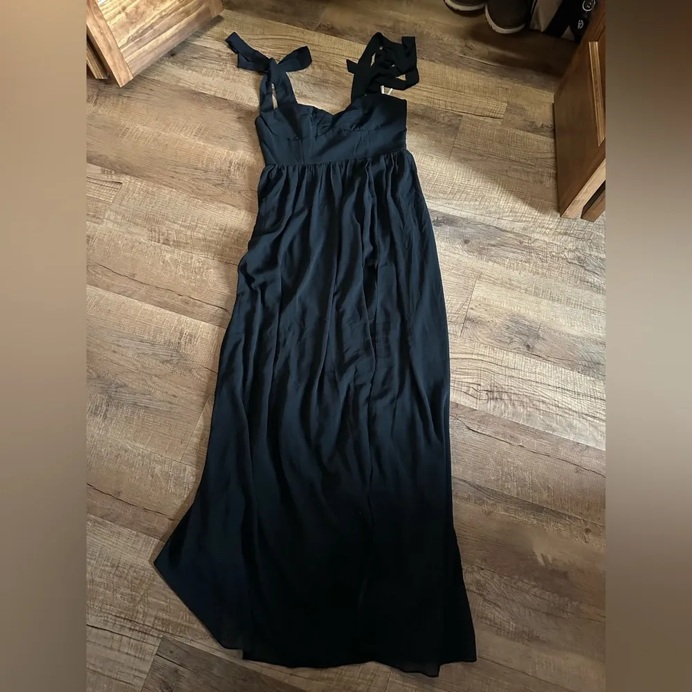 Lulus  Radiant Charisma Black Chiffon Ruched Tie-Strap Maxi Dress - Image 5