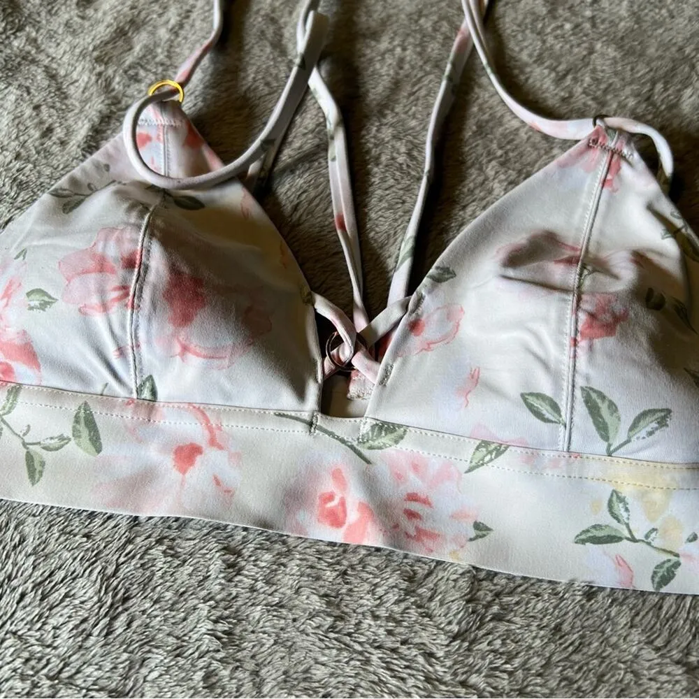 Victoria’s Secret PINK Bonded White Floral Strappy Cross Back Bralette Size M - Image 4