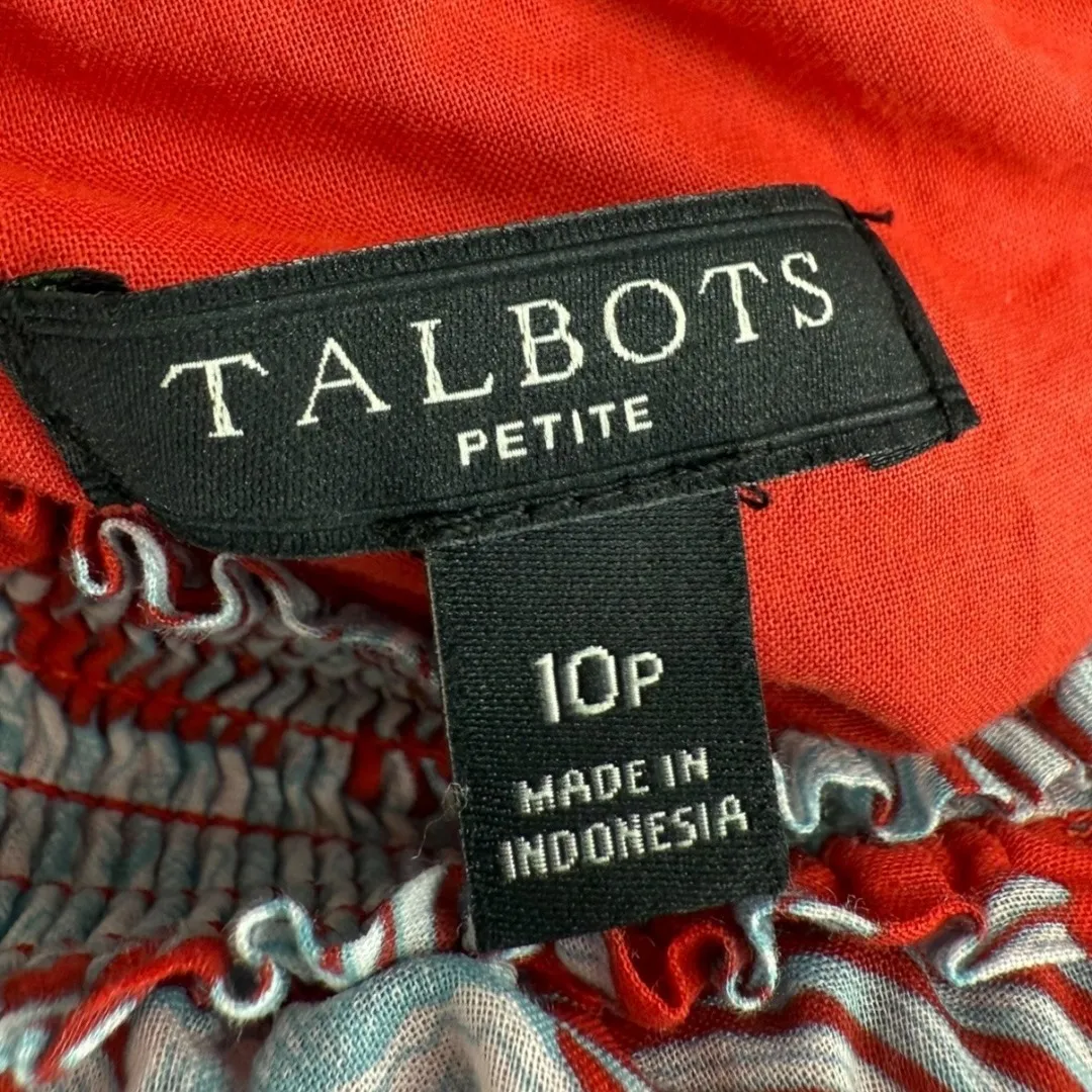 Talbots Oasis Palm Voile Fit & Flare Cotton Midi Dress‎ Red Palm Tree Size 10P - Image 2