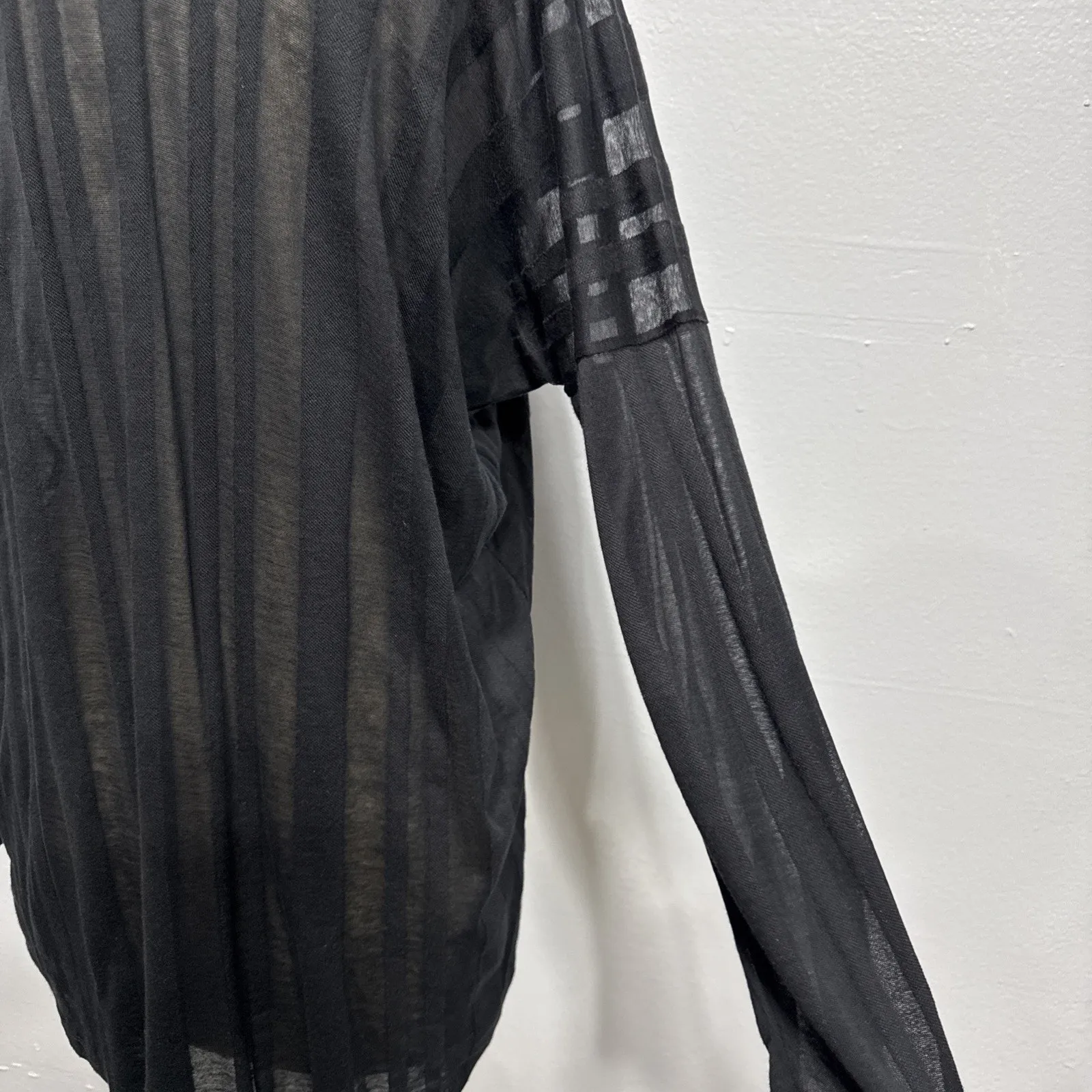 Crossley Cardigan Sweater Black Striped Semi Sheer Knit Womens XS Italy Relaxed - Image 2