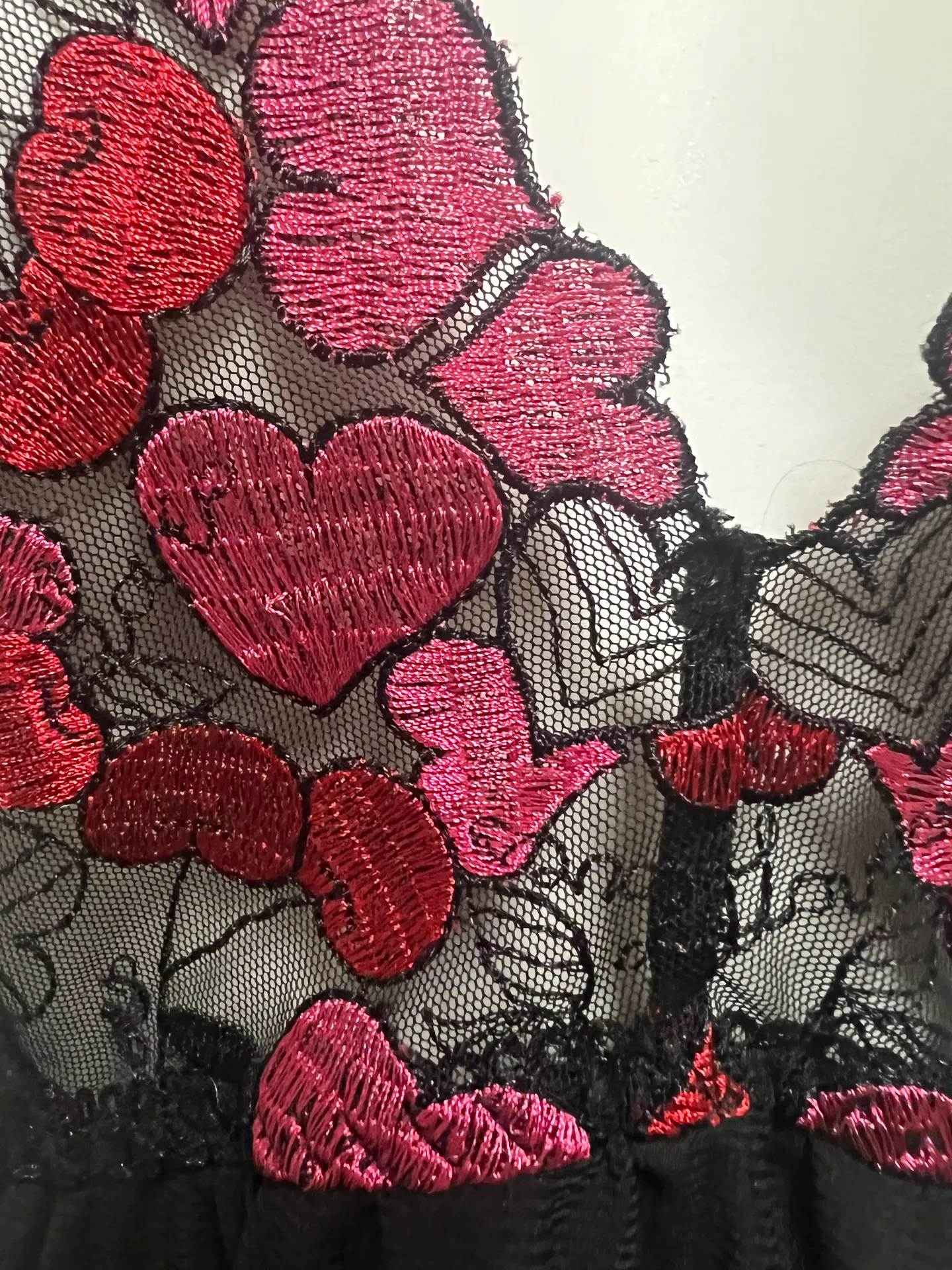 Black & Pink Heart Embroidered Mesh Babydoll - Image 8