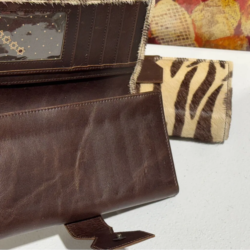 Lot Of 4 Real Handmade Animal Print Fur Leather Loop Closure Wallet/Hand Clutch - Image 2