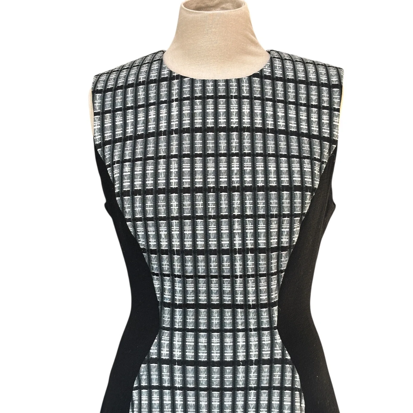 Lela Rose Black White Plaid Sleeveless Fit Flare Dress Womens Sz S Stretch Work - Image 3