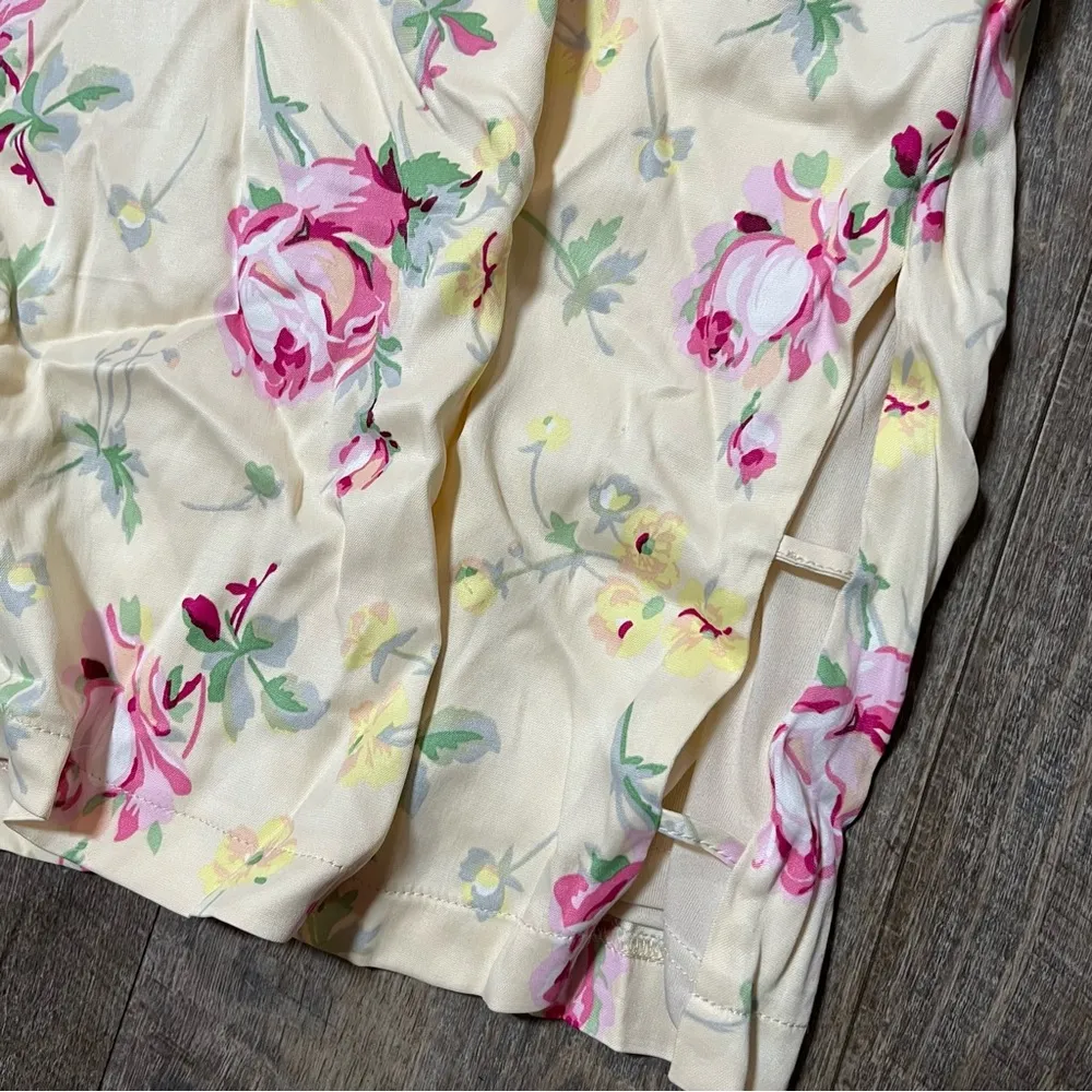 New Zara Light Yellow Floral Satin Side Cut Out Short Sleeve Mini Dress Womens S - Image 3