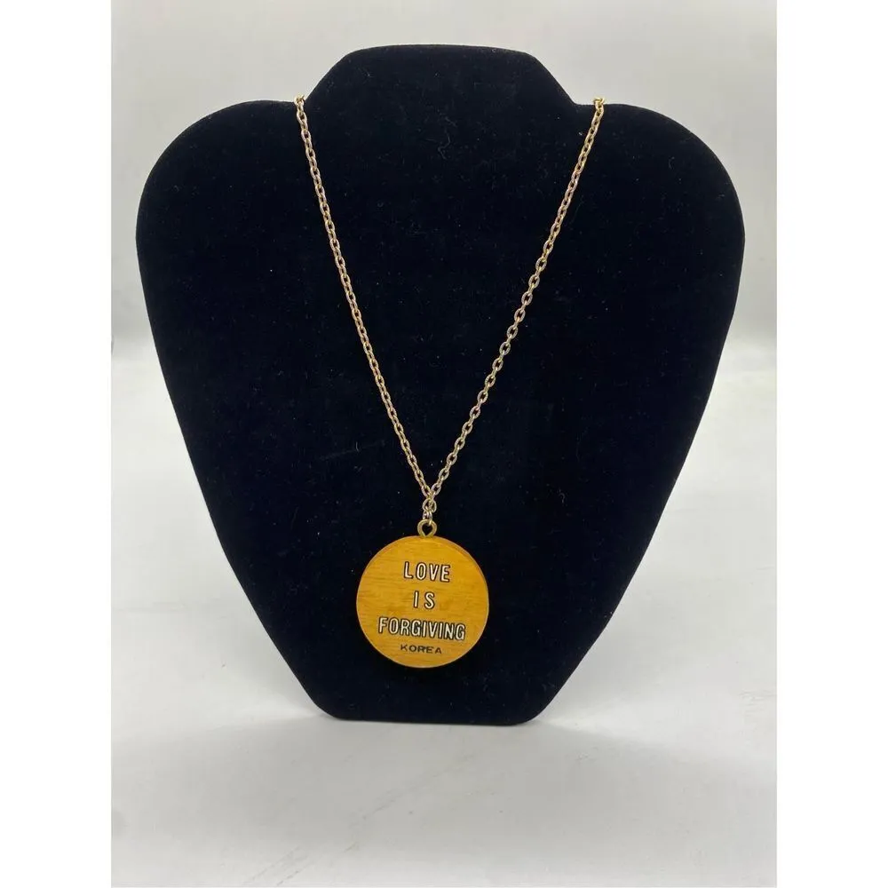 Vintage Kitsch Love Is Forgiving Hippie Necklace wood Tan - Image 3