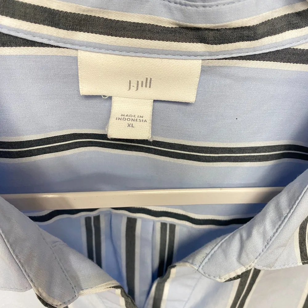 J.Jill Side Button Stepped Hem Tunic Shirt Women XL Blue Striped Coastal Grandma - Image 3