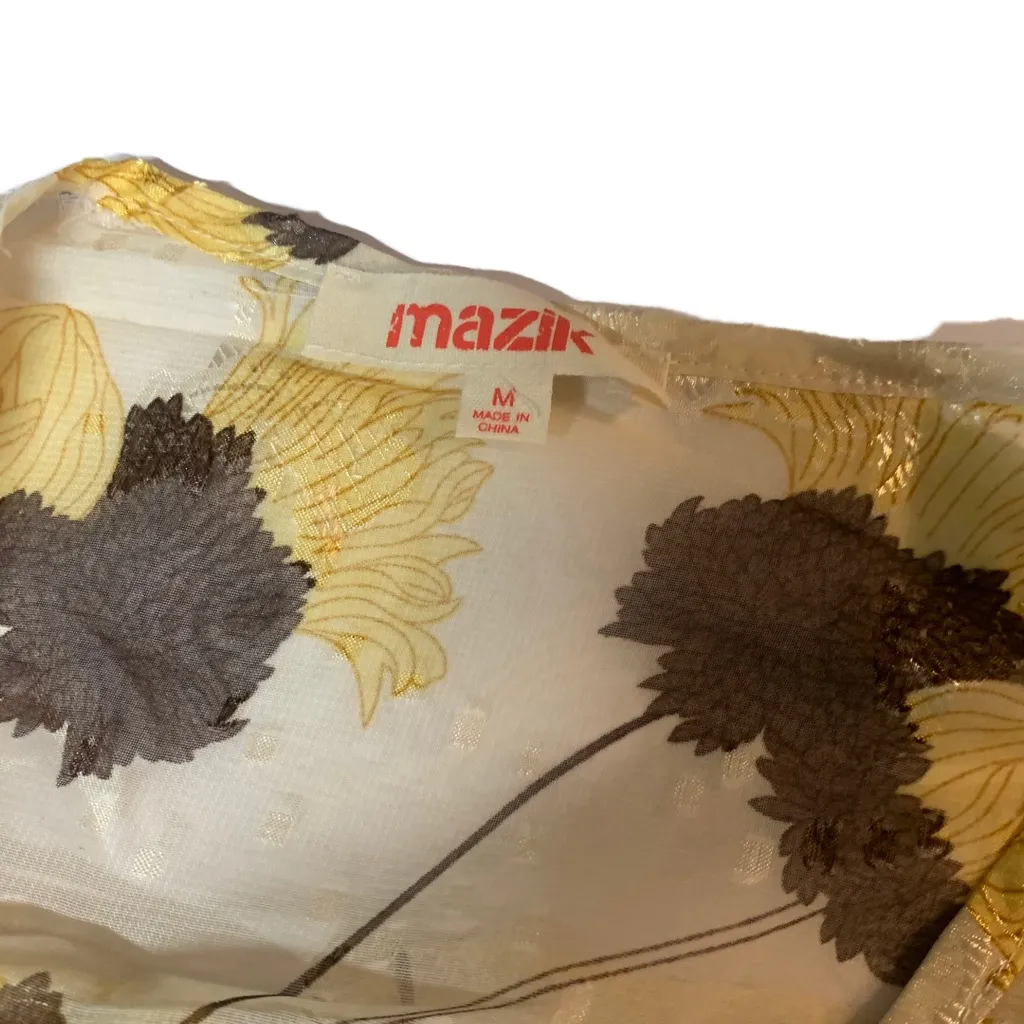 Mazik Floral Sheer Ruffled Blouse Brown Size M - Image 6
