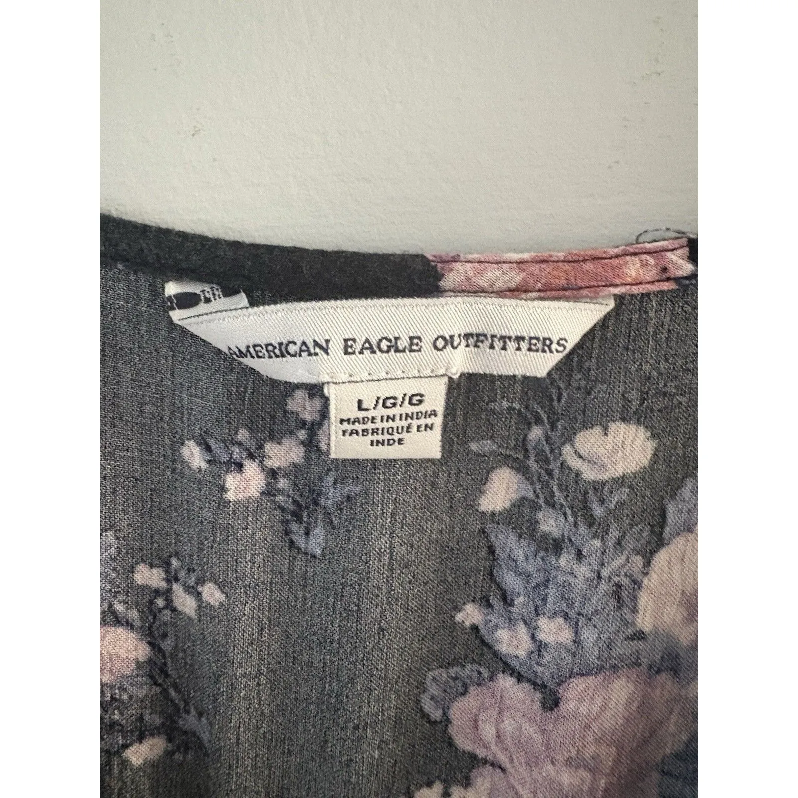 American Eagle Floral Maxi Dress Size L Black Cottage Prairie Country Hi Low - Image 7