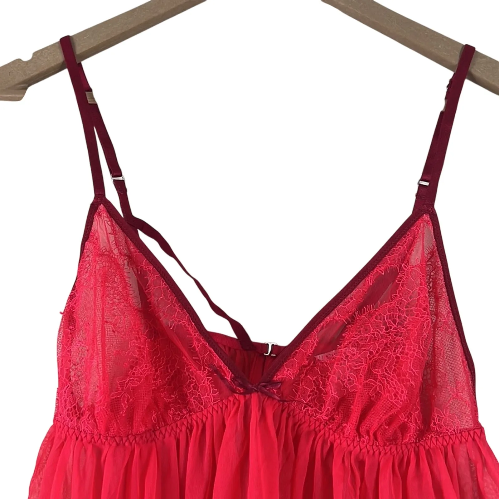 Victoria’s Secret Babydoll Dress Womens L Red Sexy Sheer Lace Lingerie Coquette - Image 2