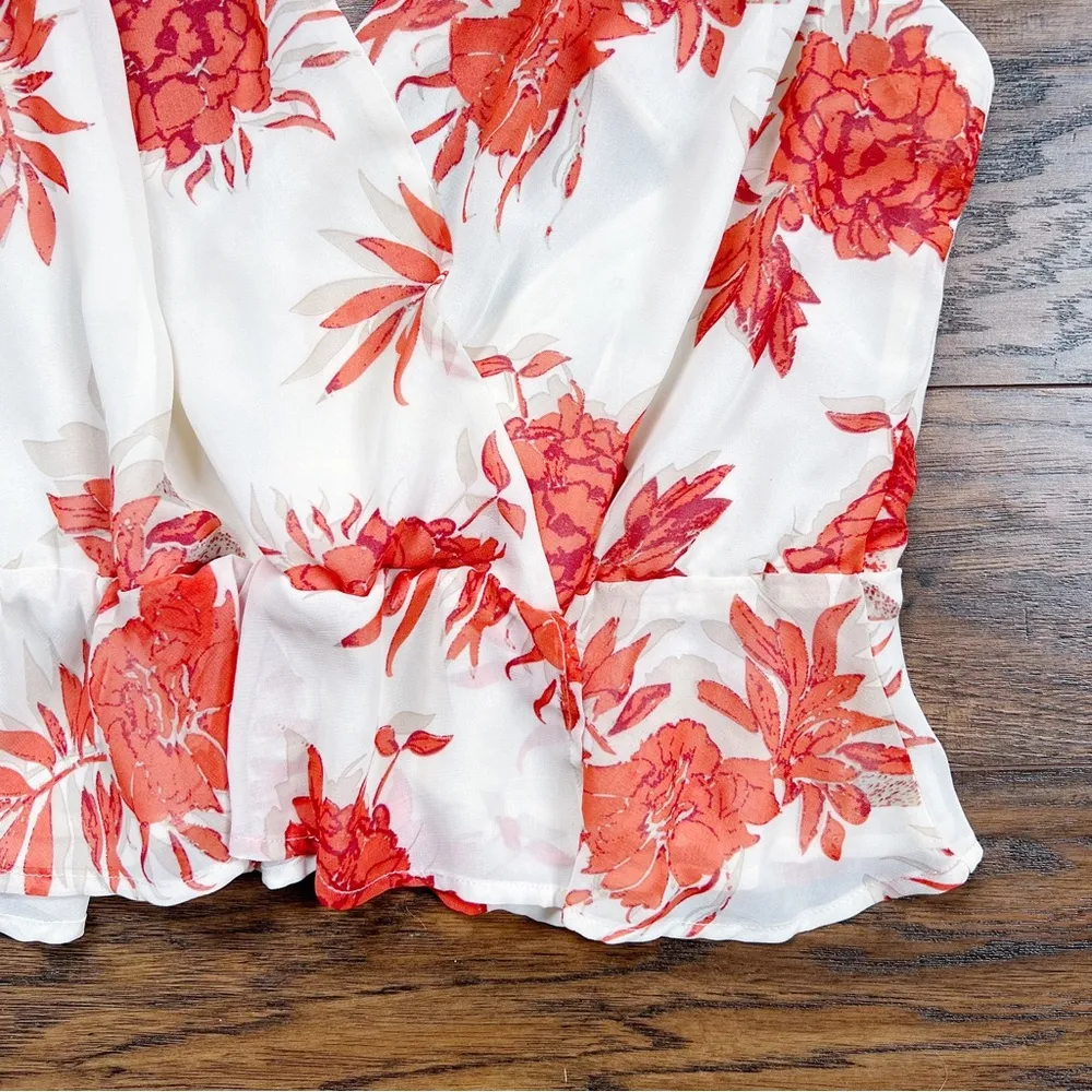 ASTR • Strappy Floral Cami draped surplice chiffon Red Taupe Floral cream orange - Image 10