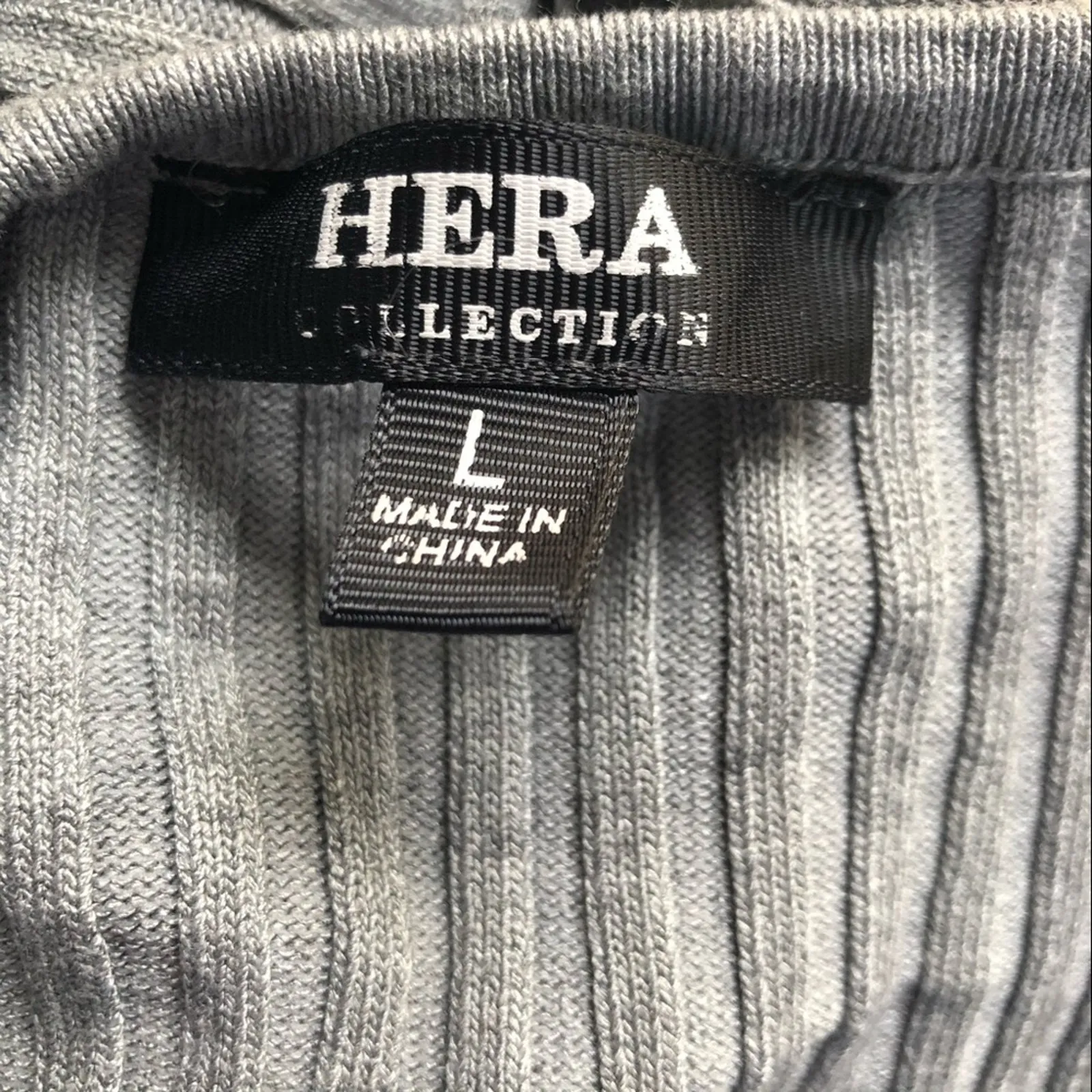 Hera Collection Grey Ribbed Bodycon Sweater Dress Faux Button Slit Size L - Image 11