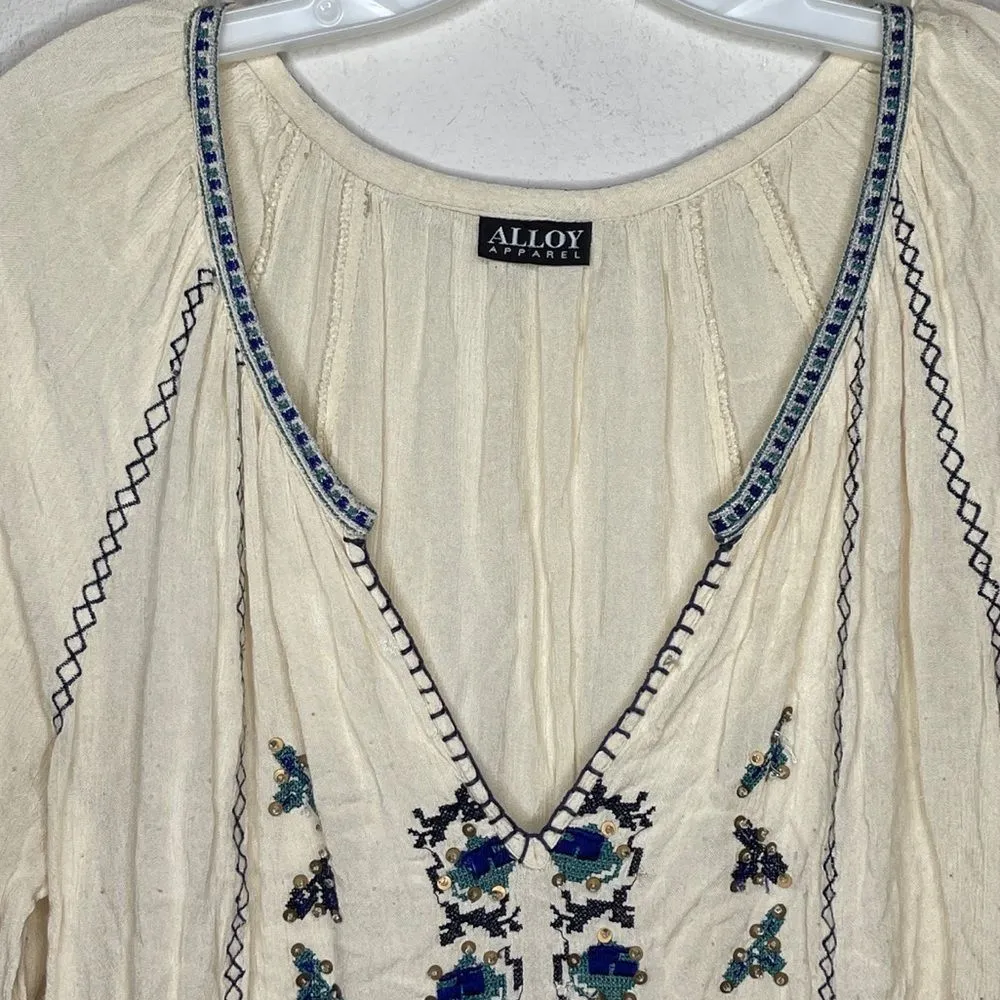 Alloy Apparel‎ Embroidered Shirt Blue Size M - Image 4