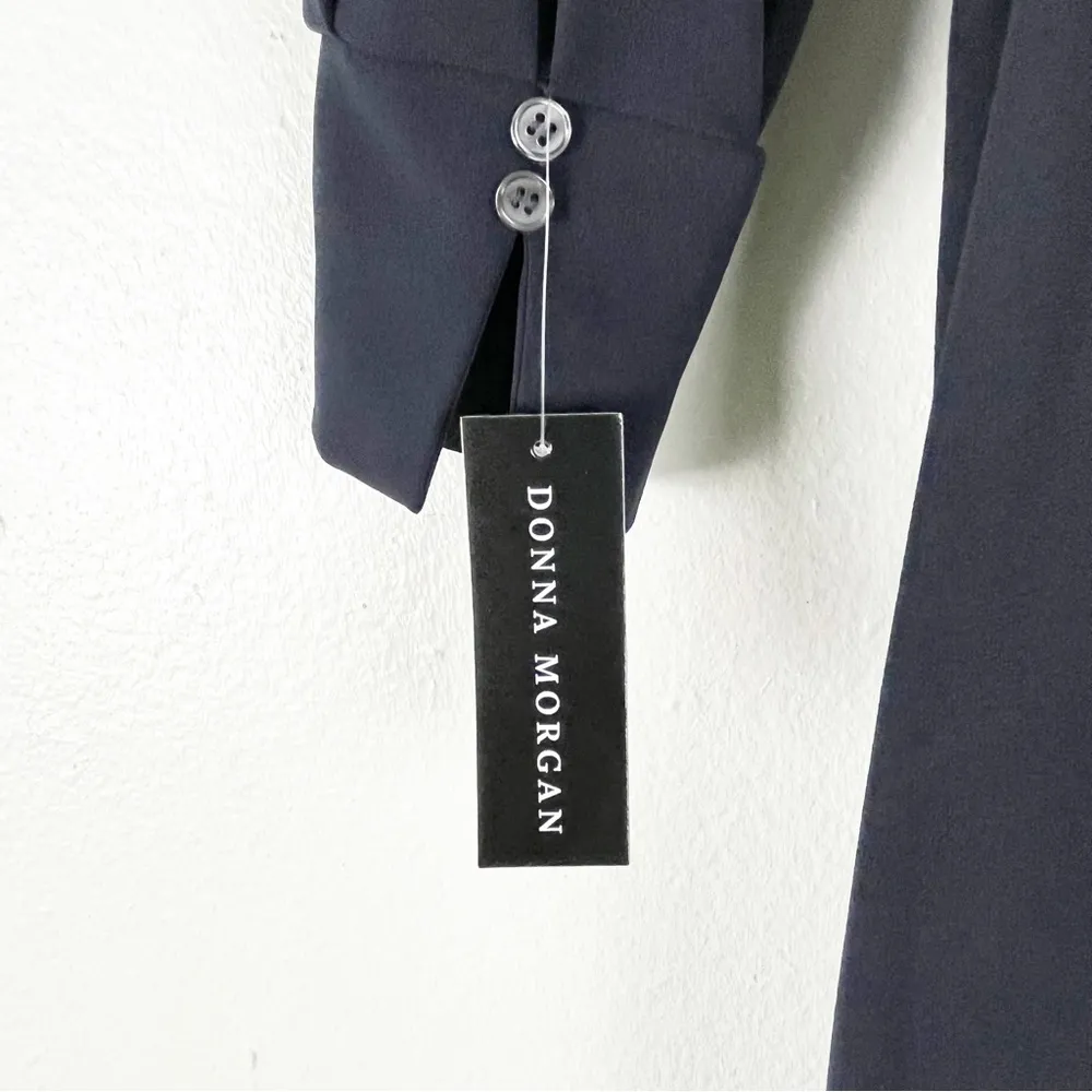 DONNA MORGAN Marine Navy Long Sleeves Back Zipper Belted Waist Jumpsuit, Size 14 - Image 11