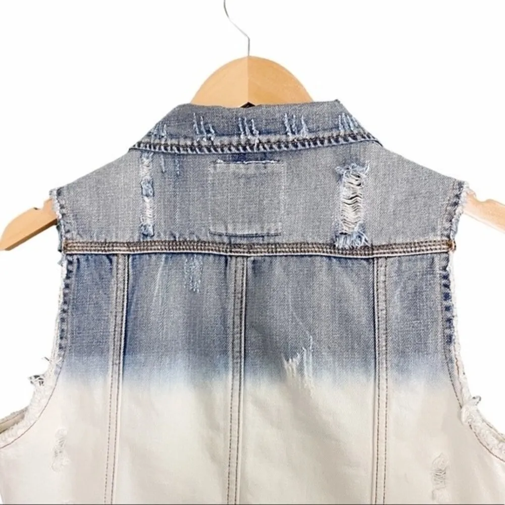 Z Supply Anthro Dip Dye Beaded Jean Vest Boho Women’s Size Medium Cotton Denim - Image 5