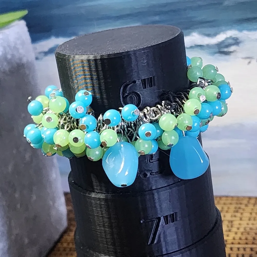 Silver Aqua Blue and Green Cha Cha Stretch Bracelet - Image 5